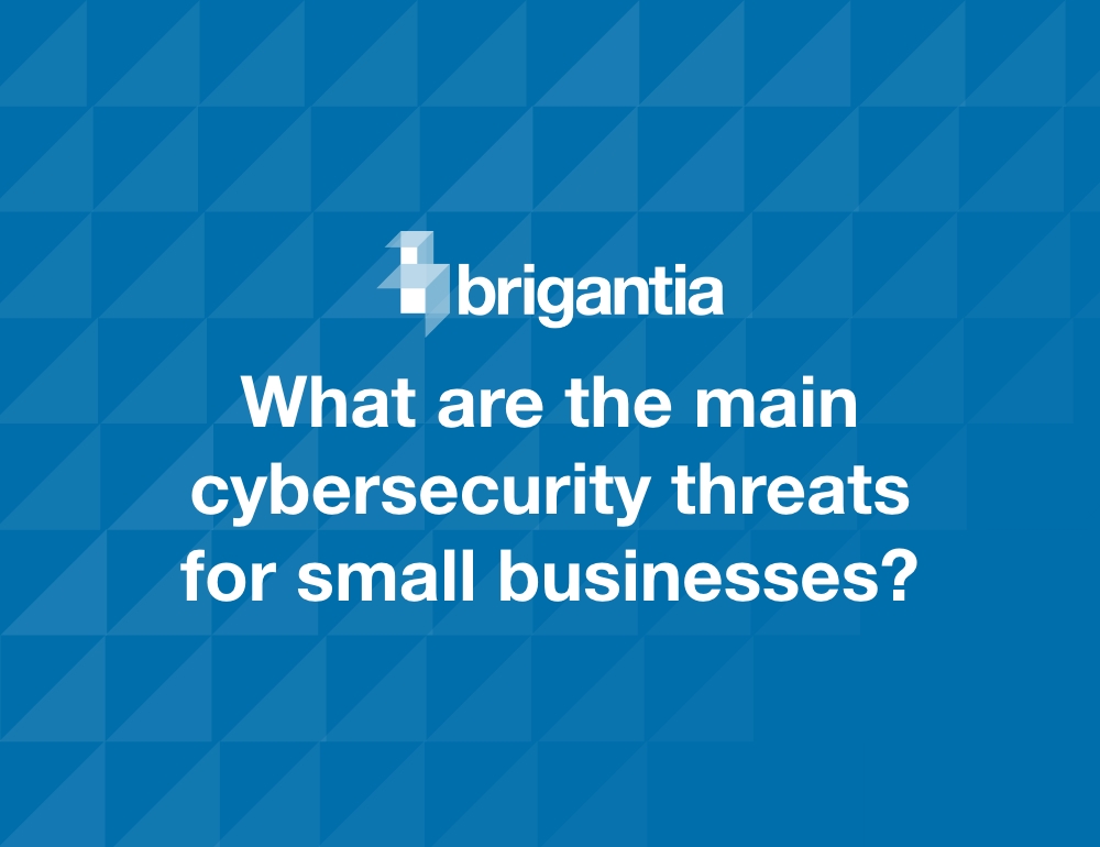 Brigantia logo with the caption, 'What are the main cybersecurity threats for small businesses?'